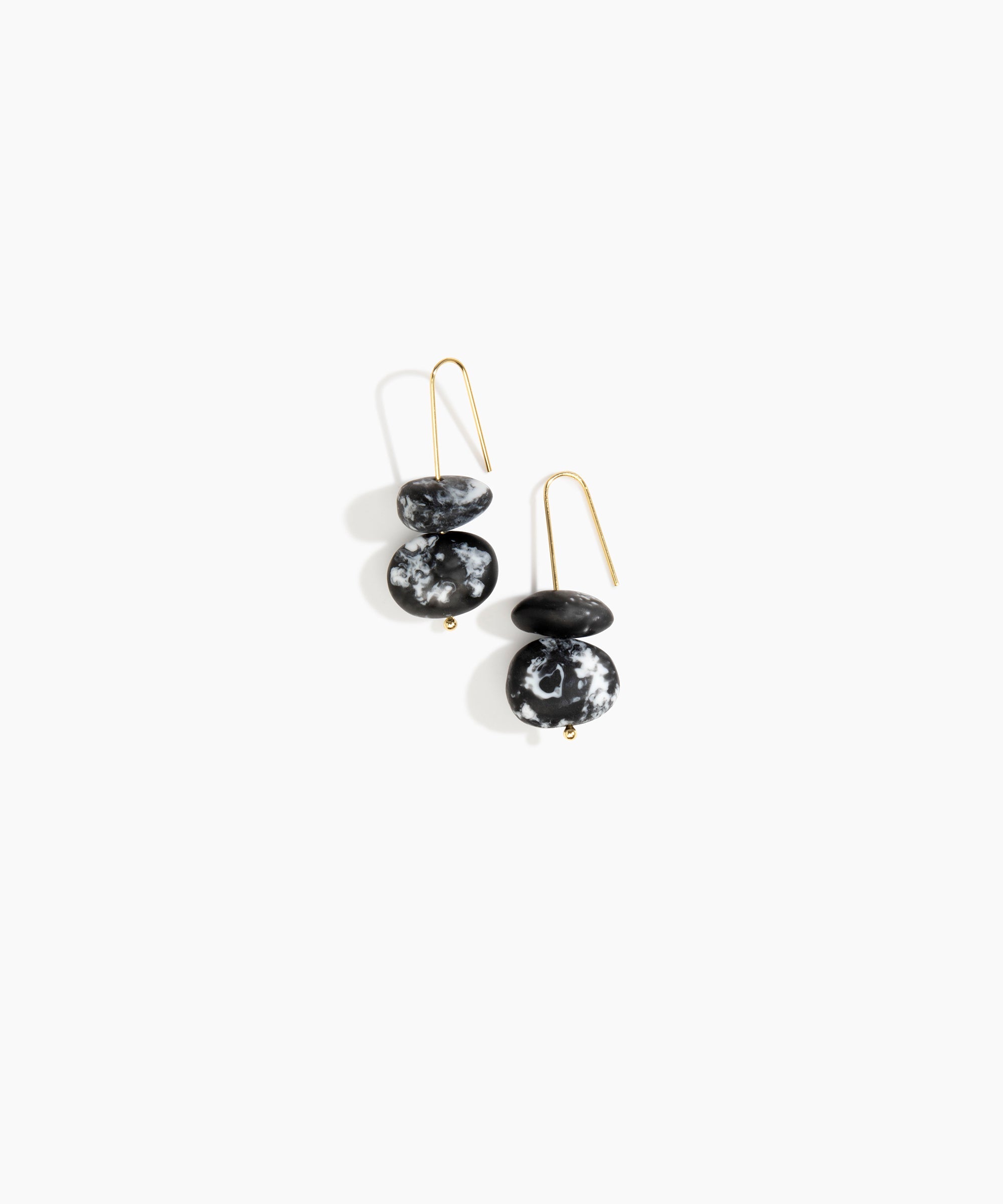 Dinosaur Designs Temple Earth Wire Earrings in Black Marble Colour resin with Gold-Filled Material..