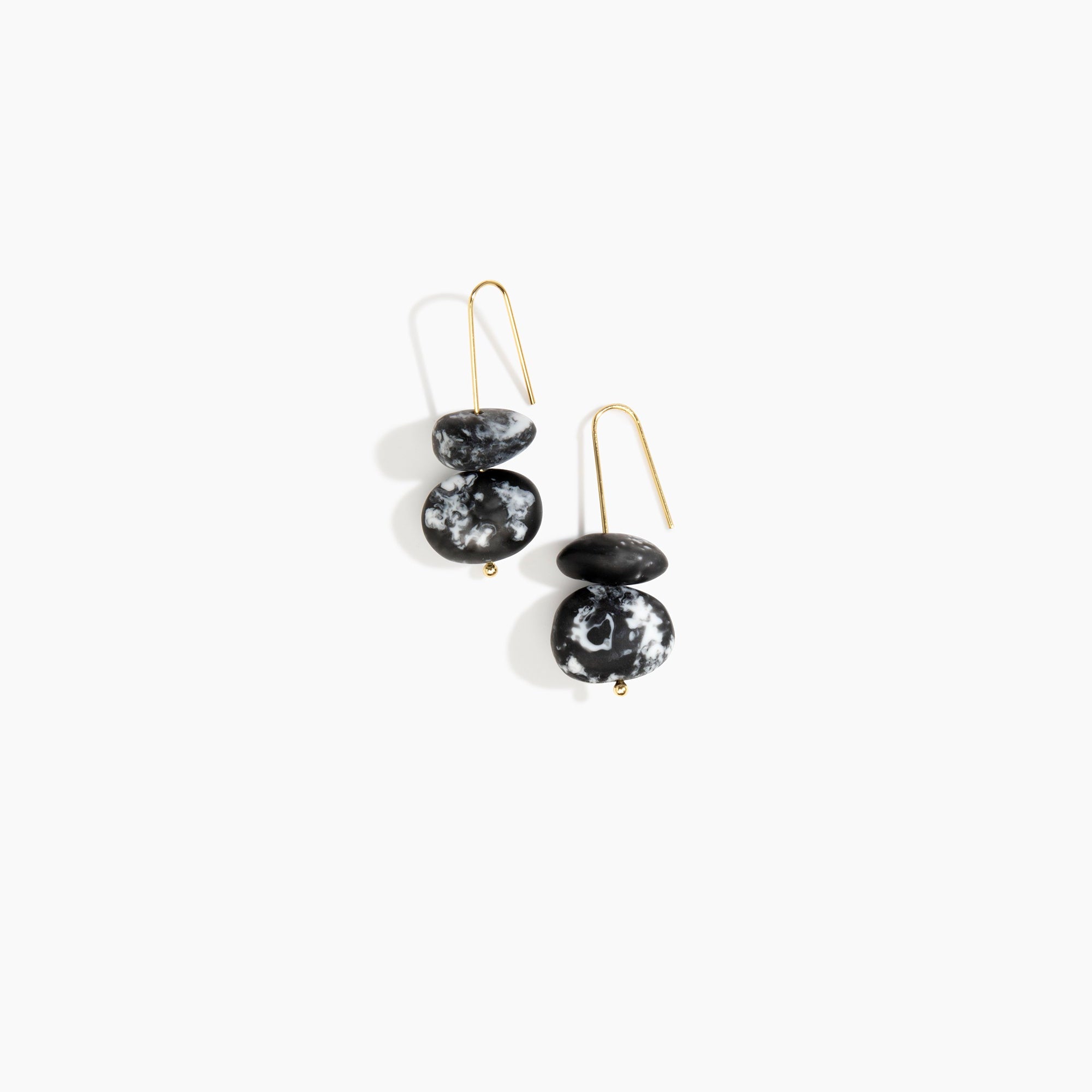 Dinosaur Designs Temple Earth Wire Earrings in Black Marble Colour resin with Gold-Filled Material.