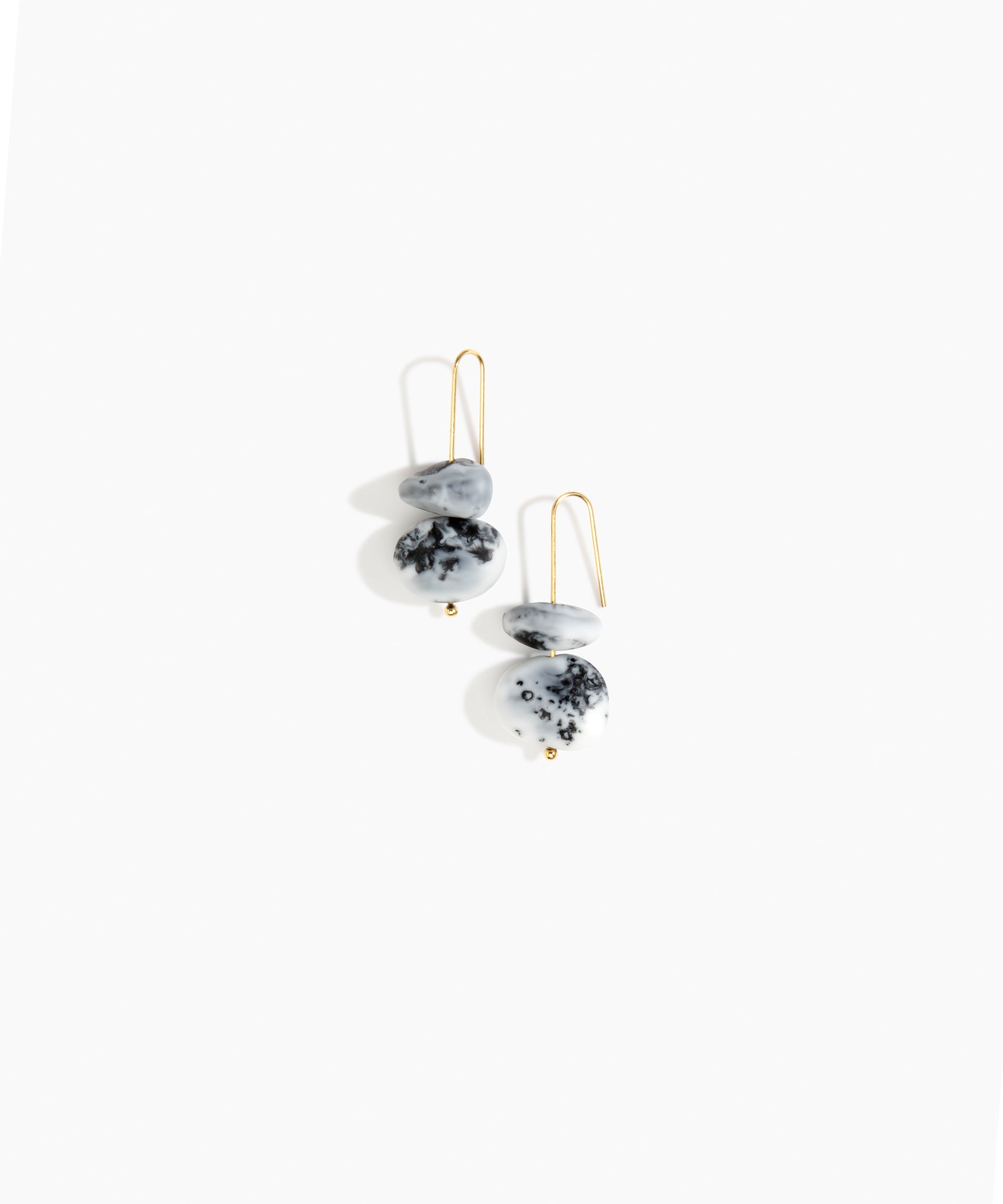 Dinosaur Designs Temple Earth Wire Earrings in White Marble Colour resin with Gold-Filled Material..