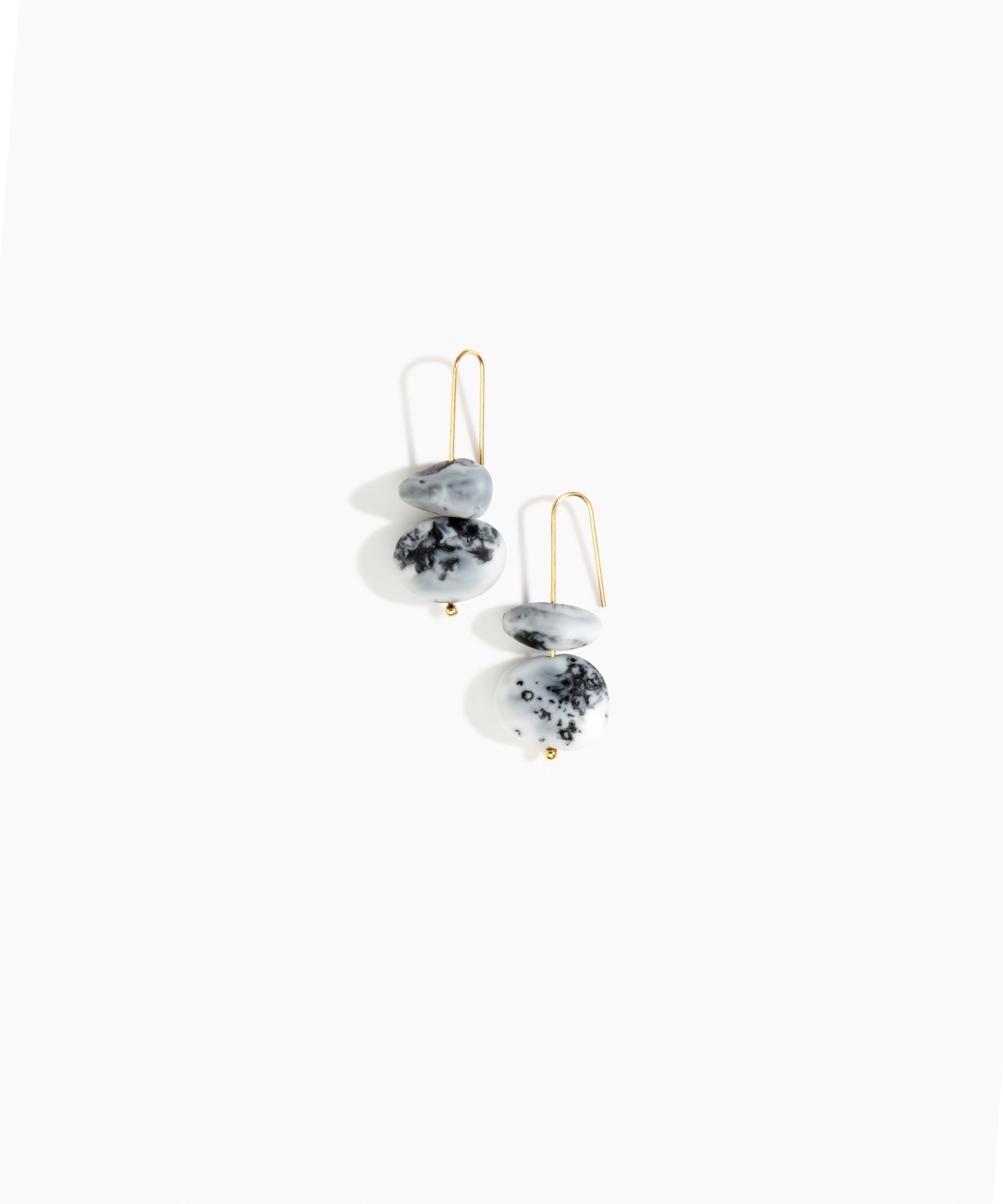 Dinosaur Designs Temple Earth Wire Earrings in White Marble Colour resin with Gold-Filled Material
