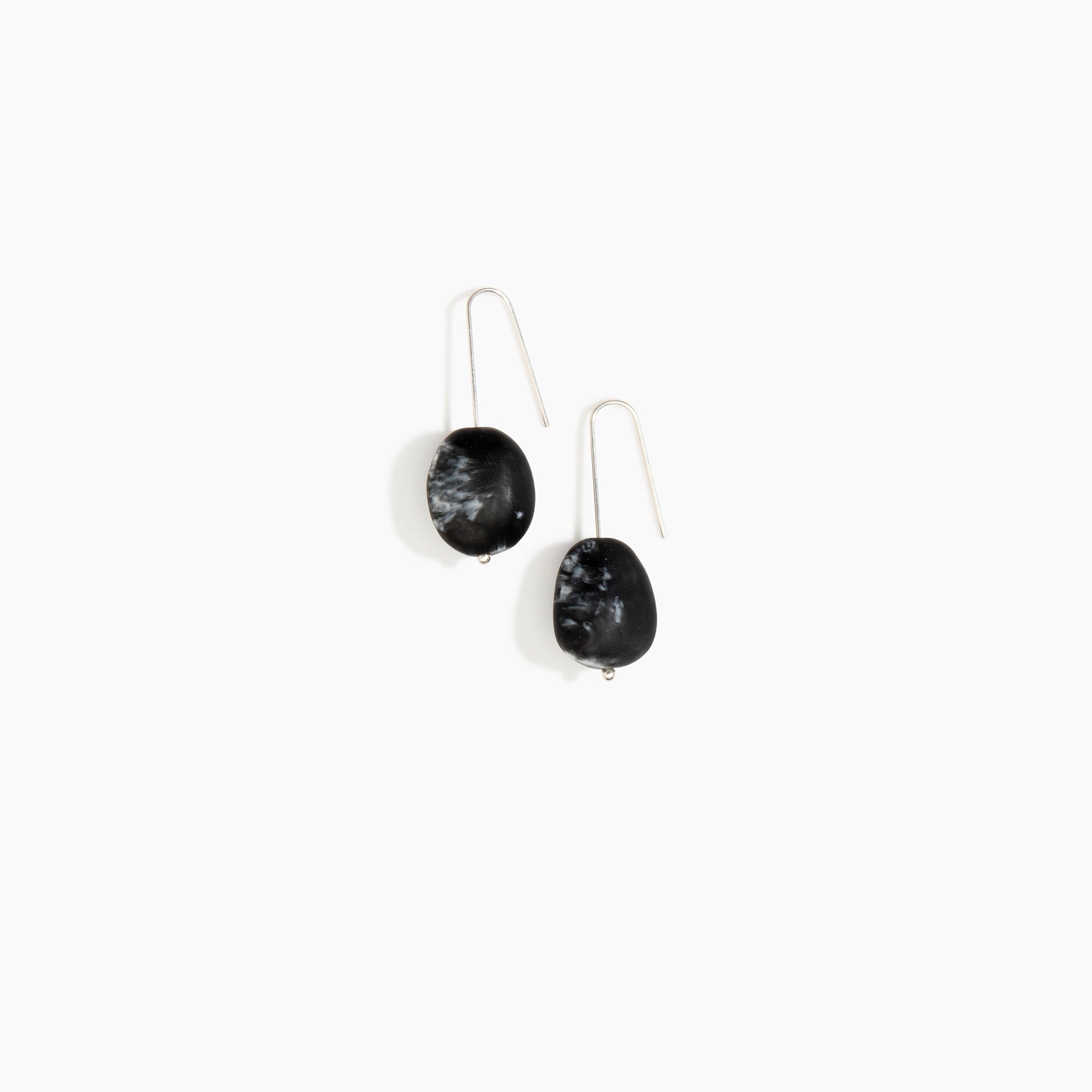 Dinosaur Designs Earth Wire Earrings in Black Marble Colour resin with 925 Sterling Silver Material.