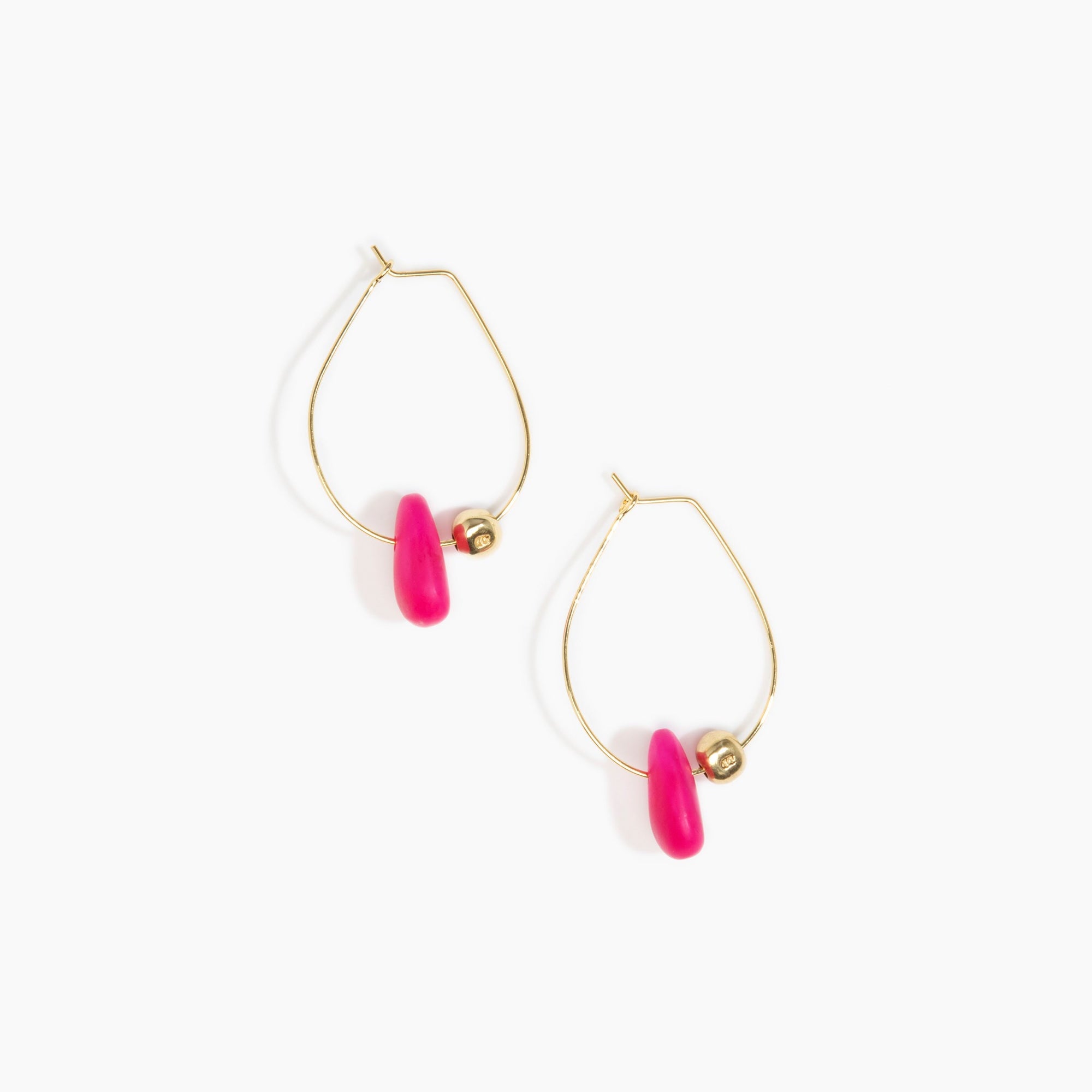 Dinosaur Designs Joie De Vivre Hoop Earrings in Flamingo Colour resin with Gold-Filled Material.