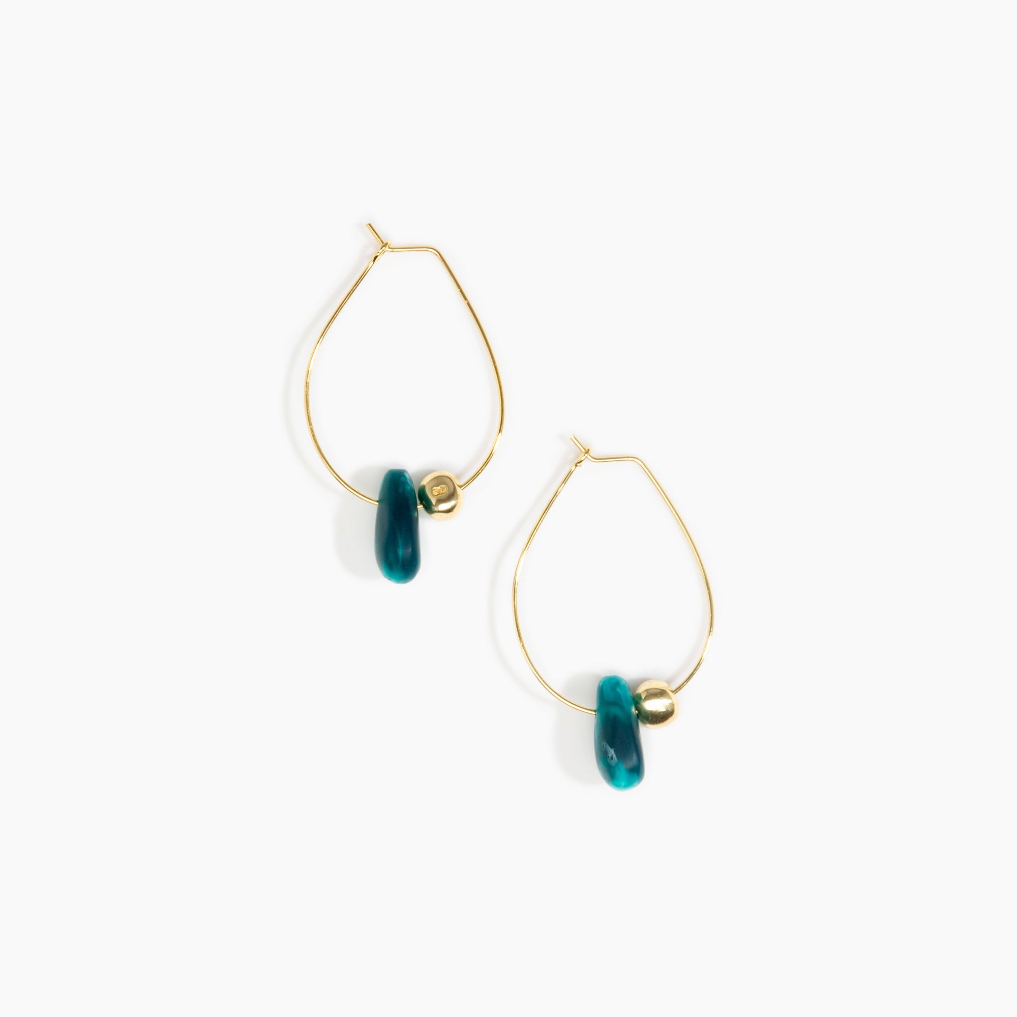 Dinosaur Designs Joie De Vivre Hoop Earrings in Lagoon Colour resin with Gold-Filled Material.