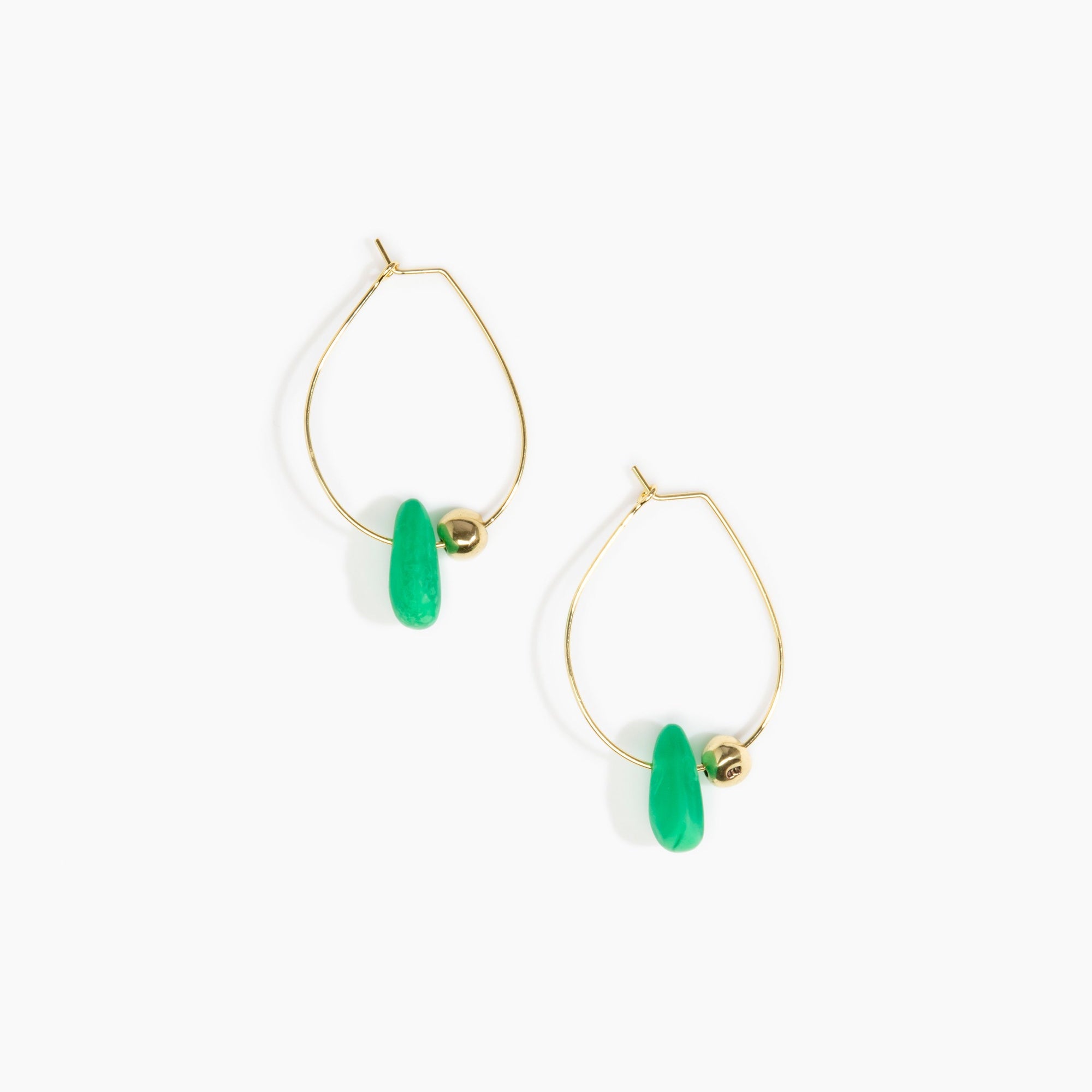 Dinosaur Designs Joie De Vivre Hoop Earrings in Leaf Colour resin with Gold-Filled Material.
