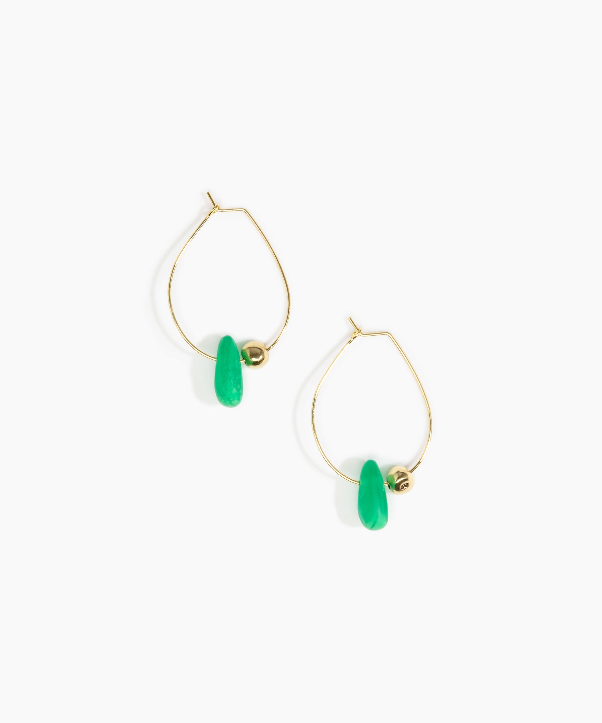 Dinosaur Designs Joie De Vivre Hoop Earrings in Leaf Colour resin with Gold-Filled Material.