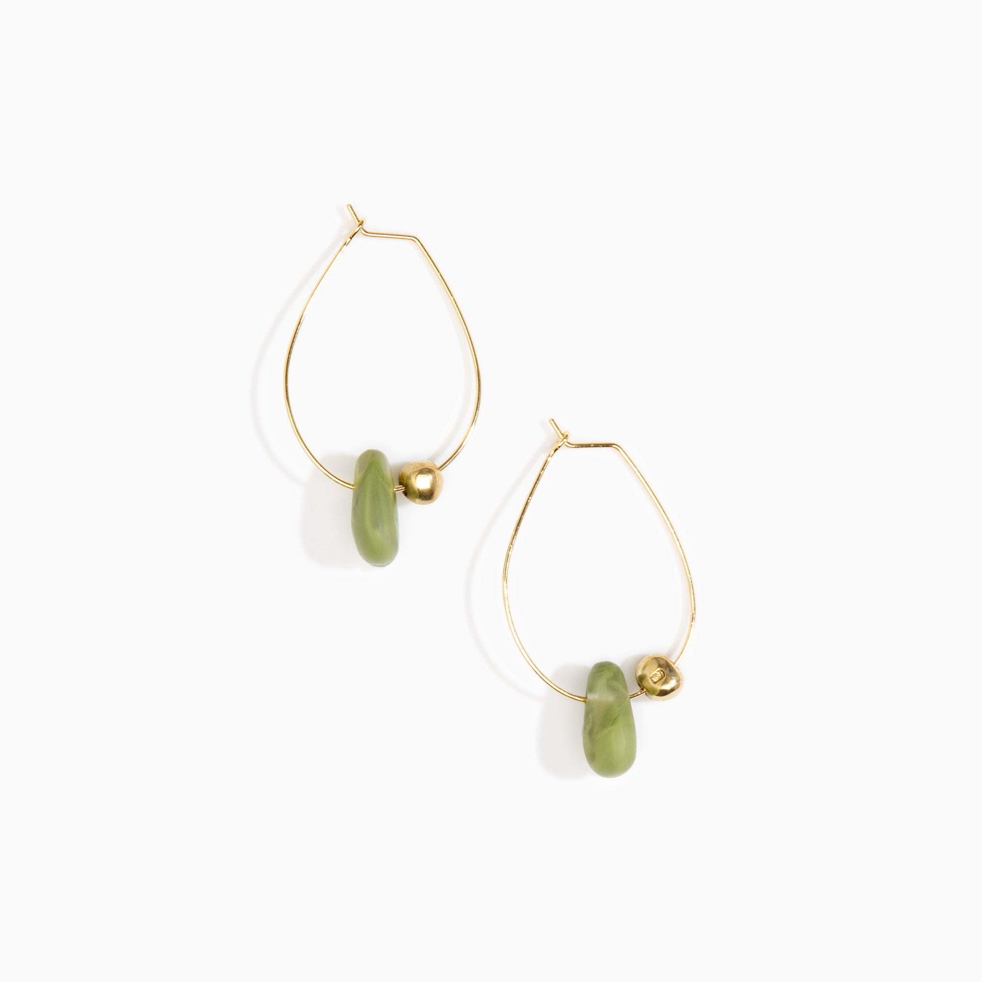Dinosaur Designs Joie De Vivre Hoop Earrings in Olive Colour resin with Gold-Filled Material.