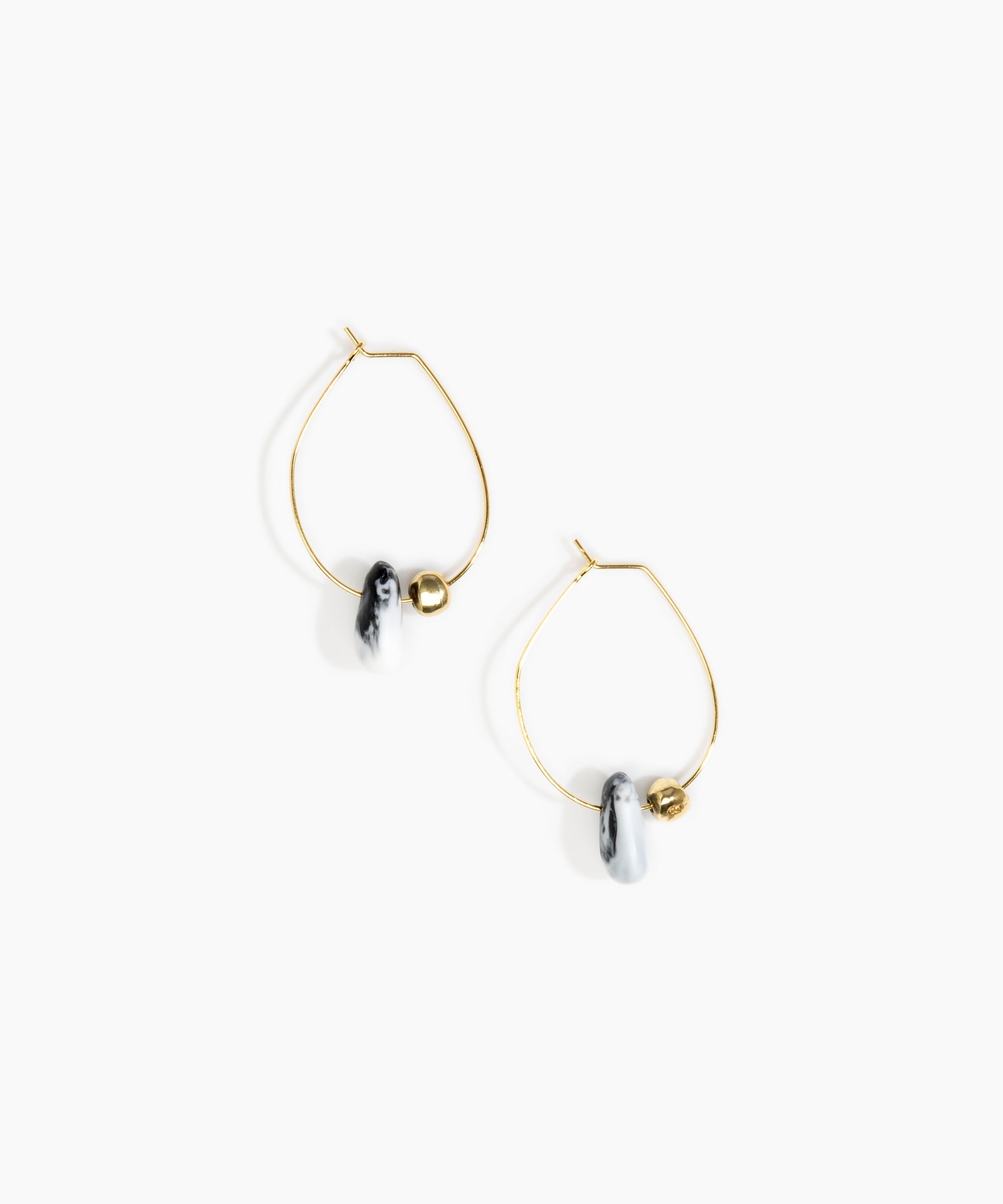 Dinosaur Designs Joie De Vivre Hoop Earrings in White Marble Colour resin with Gold-Filled Material