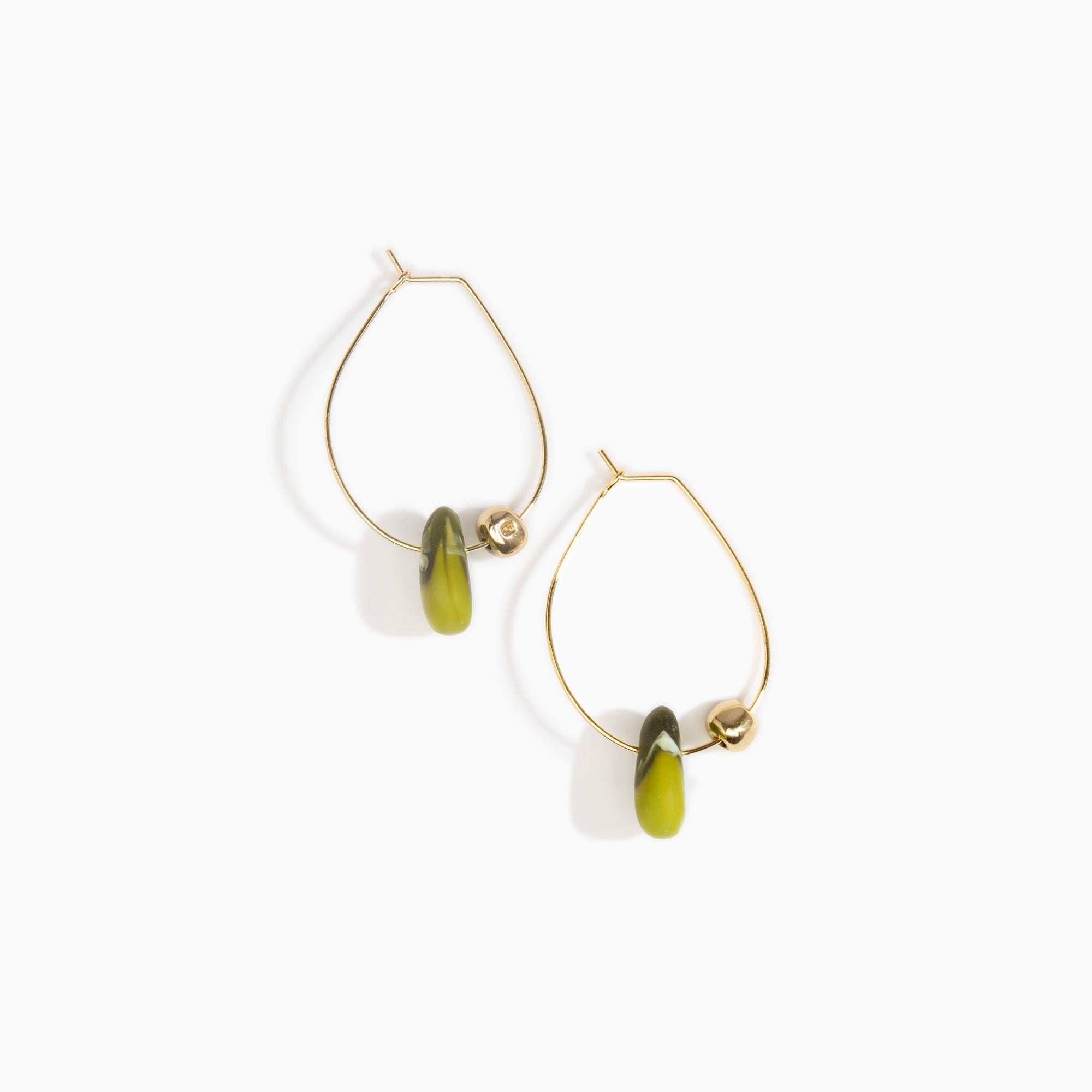 Dinosaur Designs Joie De Vivre Hoop Earrings in Malachite Colour resin with Gold-Filled Material.