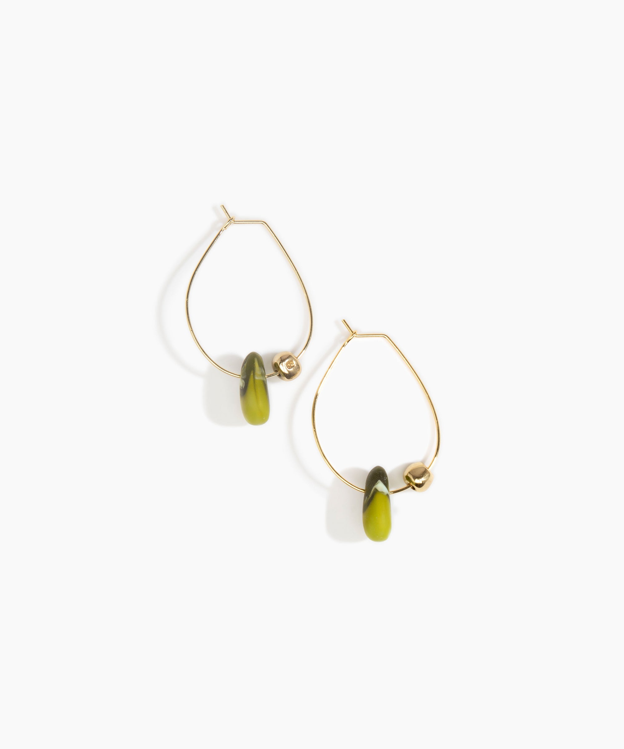 Dinosaur Designs Joie De Vivre Hoop Earrings in Malachite Colour resin with Gold-Filled Material..