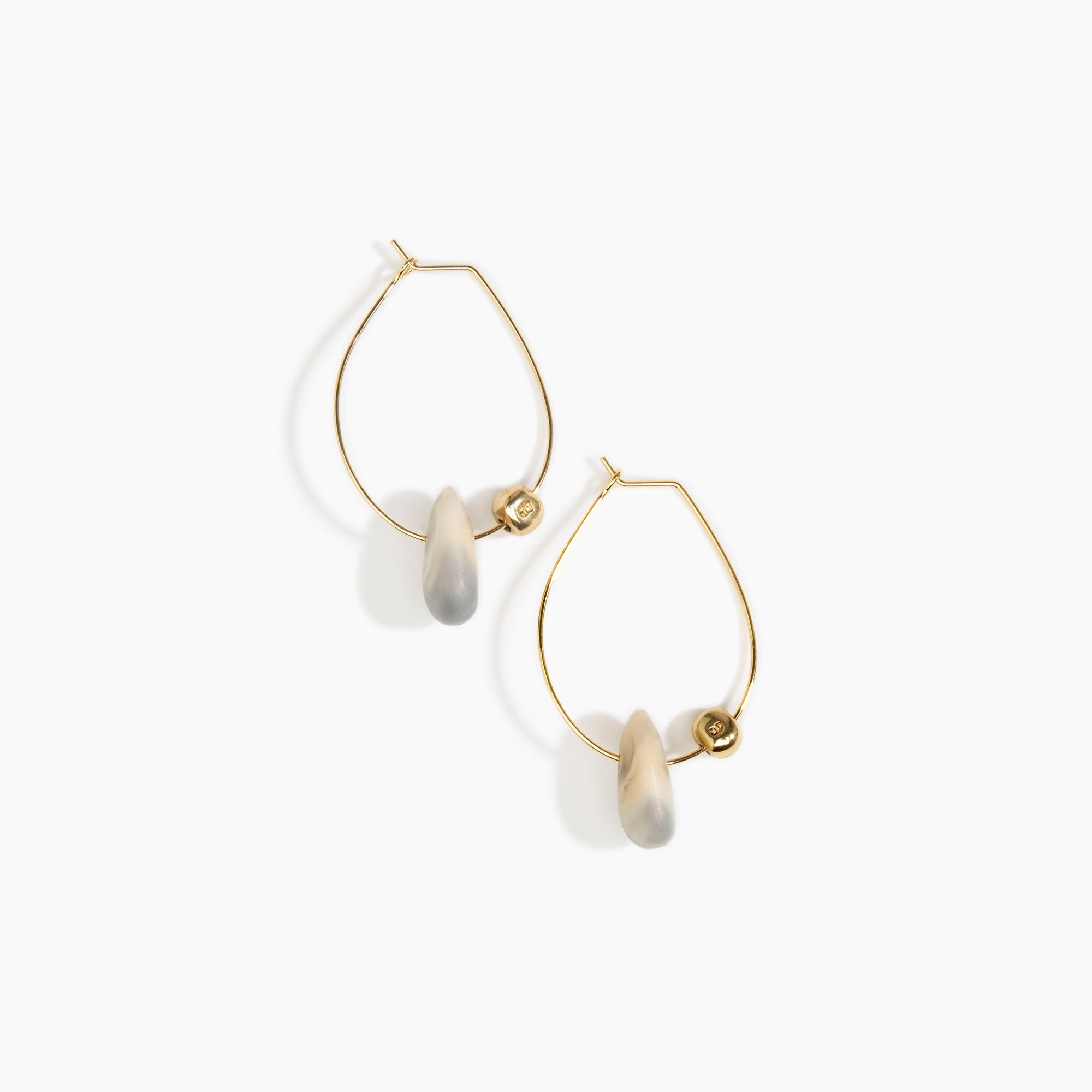 Dinosaur Designs Joie De Vivre Hoop Earrings in Sandy Pearl Colour resin with Gold-Filled Material.