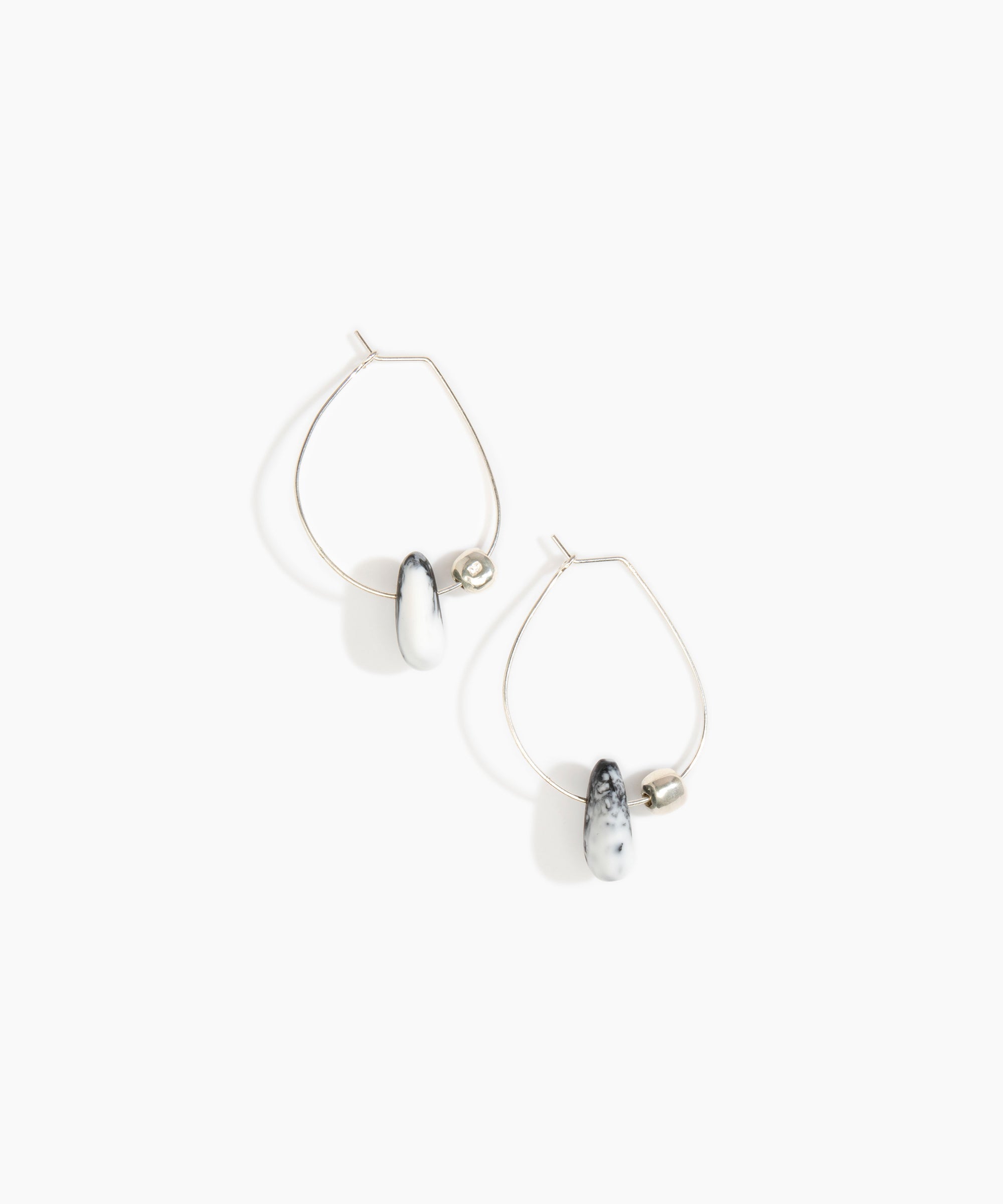 Dinosaur Designs Joie De Vivre Hoop Earrings in White Marble Colour resin with 925 Sterling Silver Material