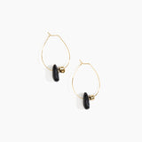 Dinosaur Designs Joie De Vivre Hoop Earrings in Black Marble Colour resin with Gold-Filled Material.
