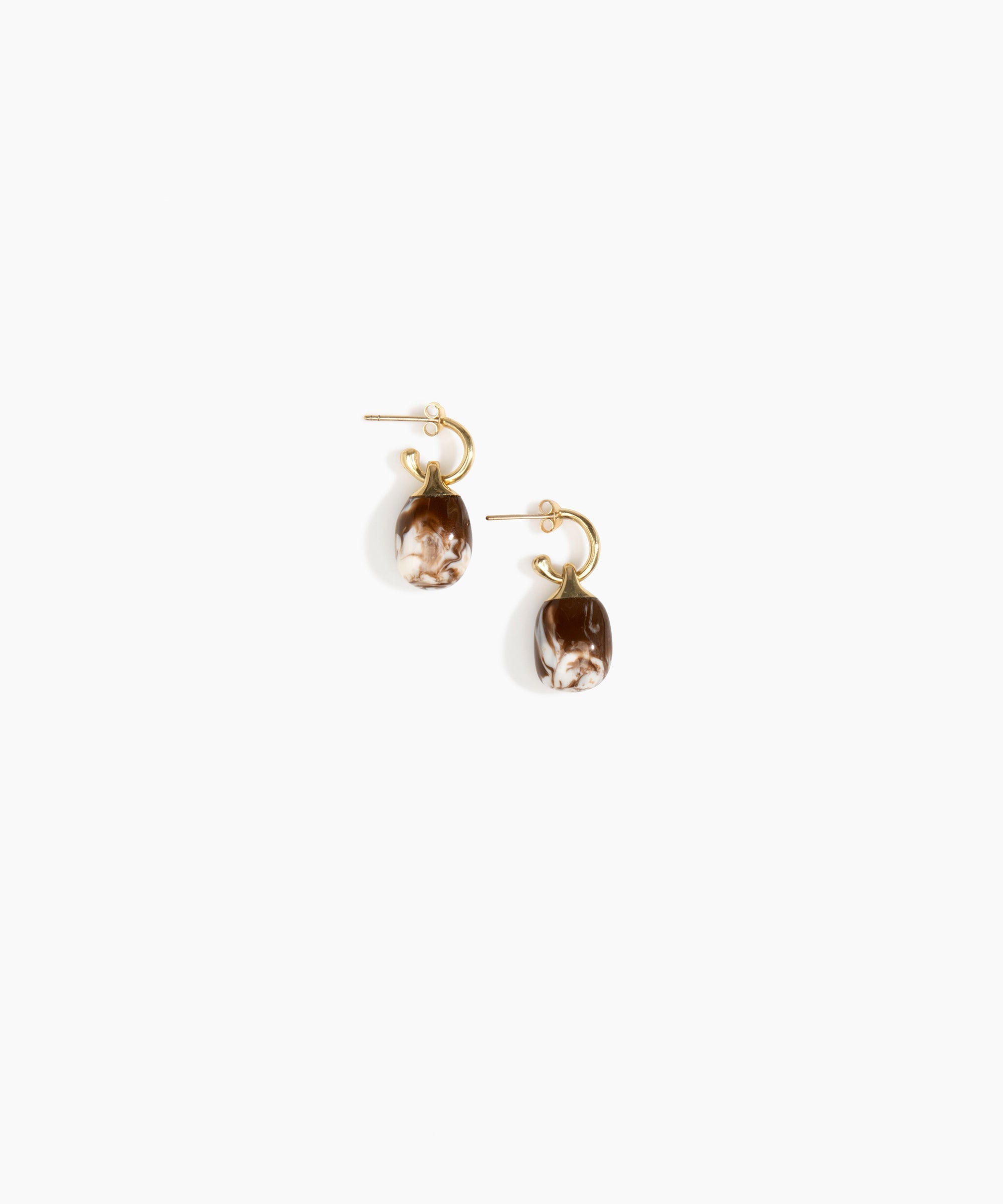 Dinosaur Designs Small River Rock Hoop Earrings in Cappuccino Colour resin with Brass Hoop Material
