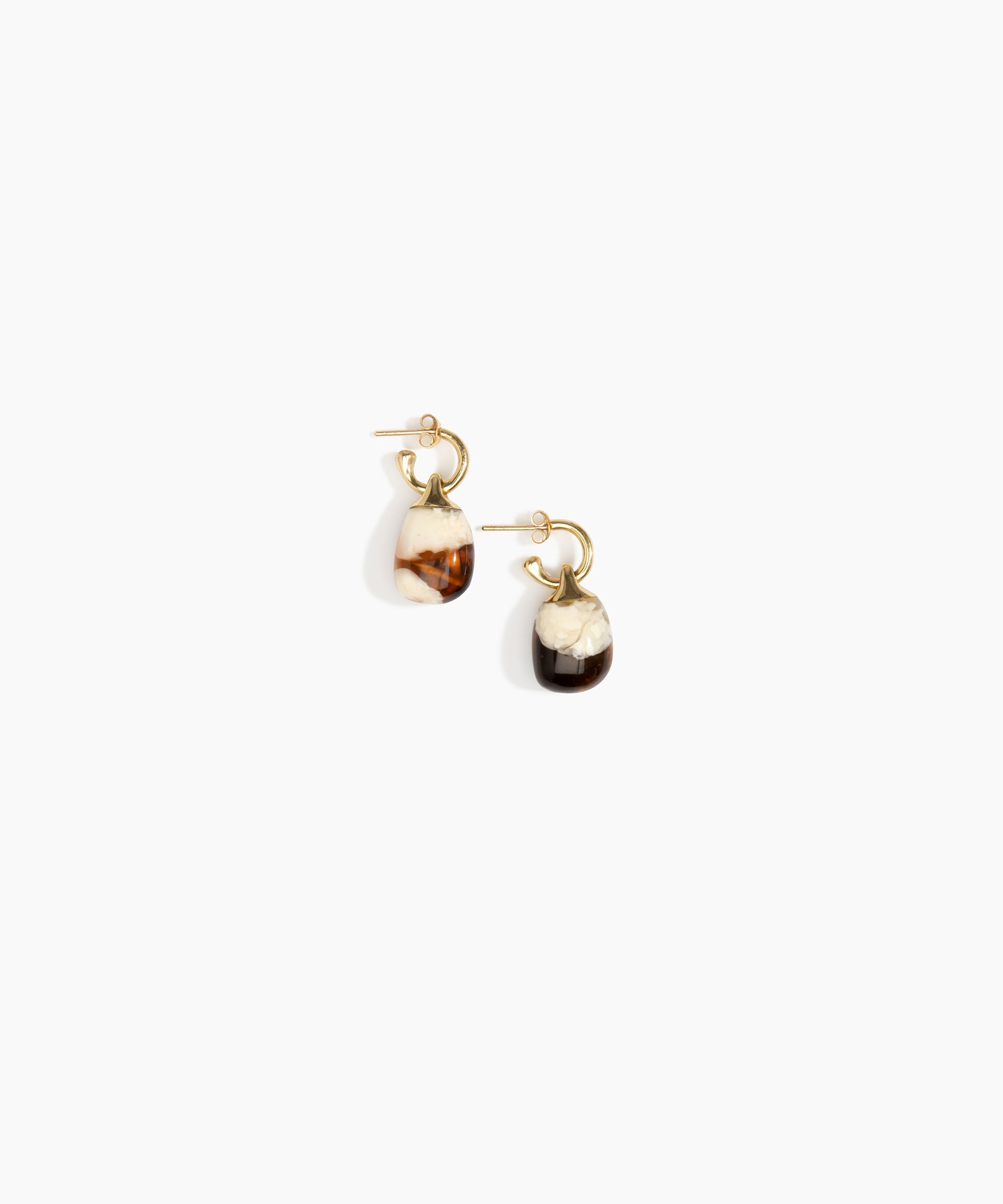 Dinosaur Designs Small River Rock Hoop Earrings in Light Horn Colour resin with Brass Hoop Material.