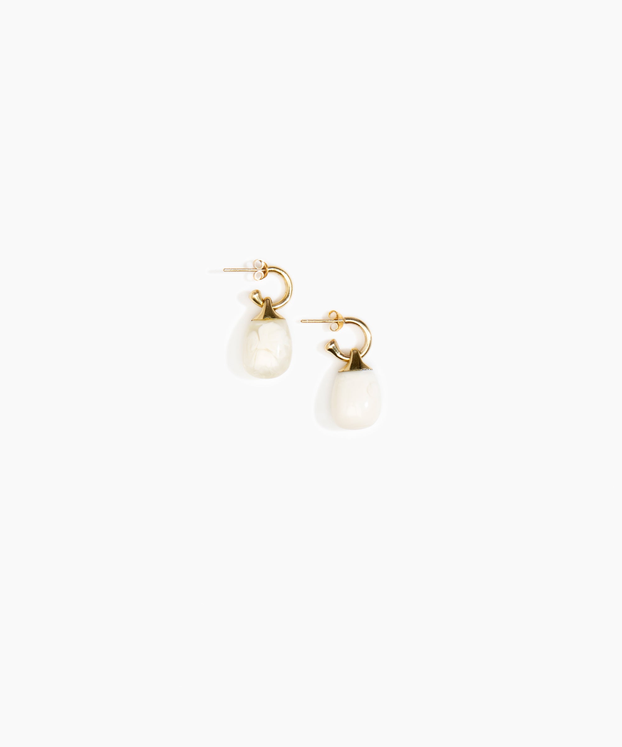 Dinosaur Designs Small River Rock Hoop Earrings in Chalk Swirl Colour resin with Brass Hoop Material..