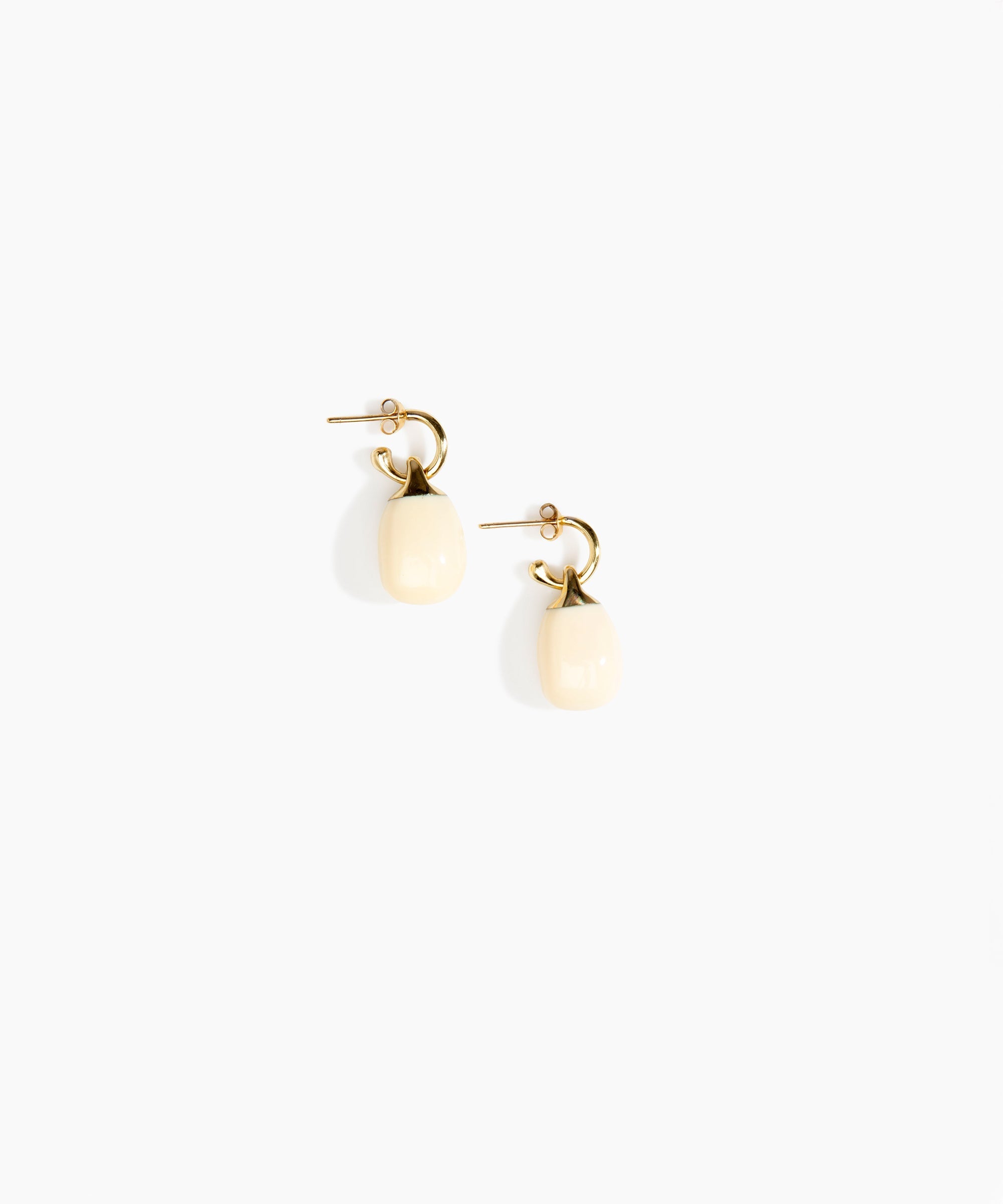 Dinosaur Designs Small River Rock Hoop Earrings in Cream Colour resin with Brass Hoop Material