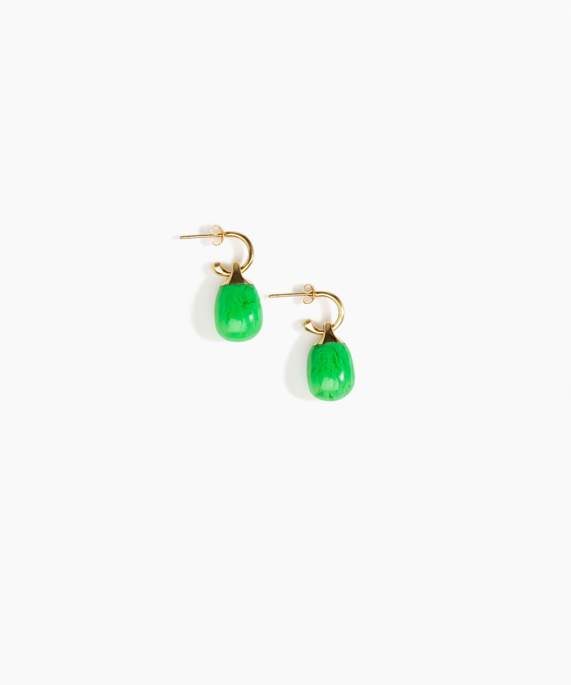 Dinosaur Designs Small River Rock Hoop Earrings in Leaf Colour resin with Brass Hoop Material..