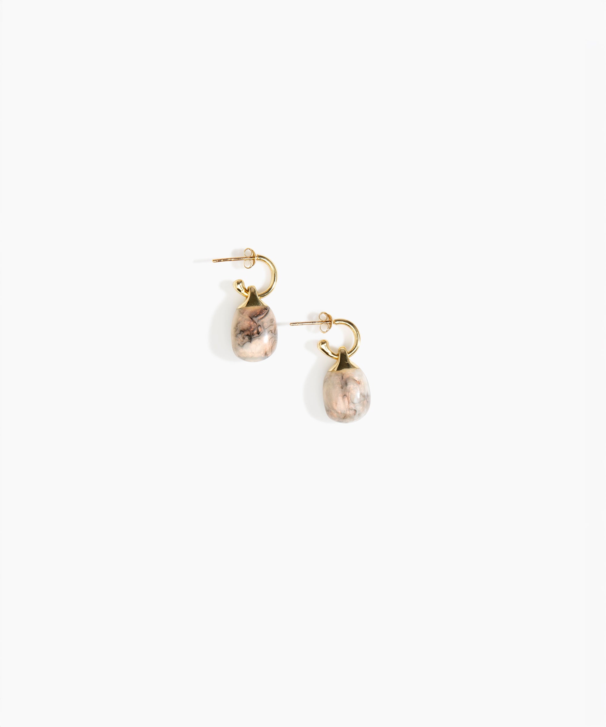 Dinosaur Designs Small River Rock Hoop Earrings in Sandy Pearl Colour resin with Brass Hoop Material..