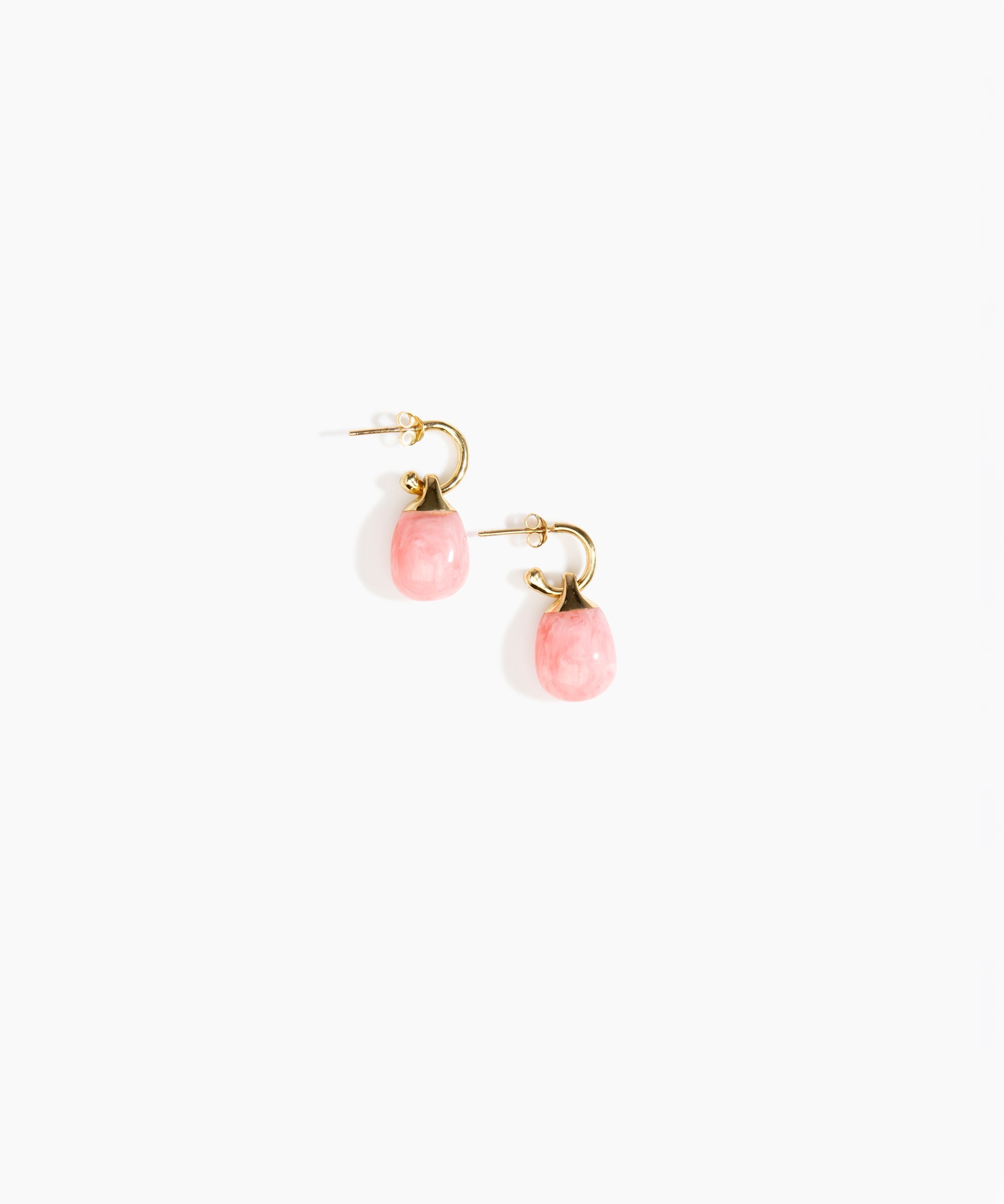 Dinosaur Designs Small River Rock Hoop Earrings in Shell Pink Colour resin with Brass Hoop Material