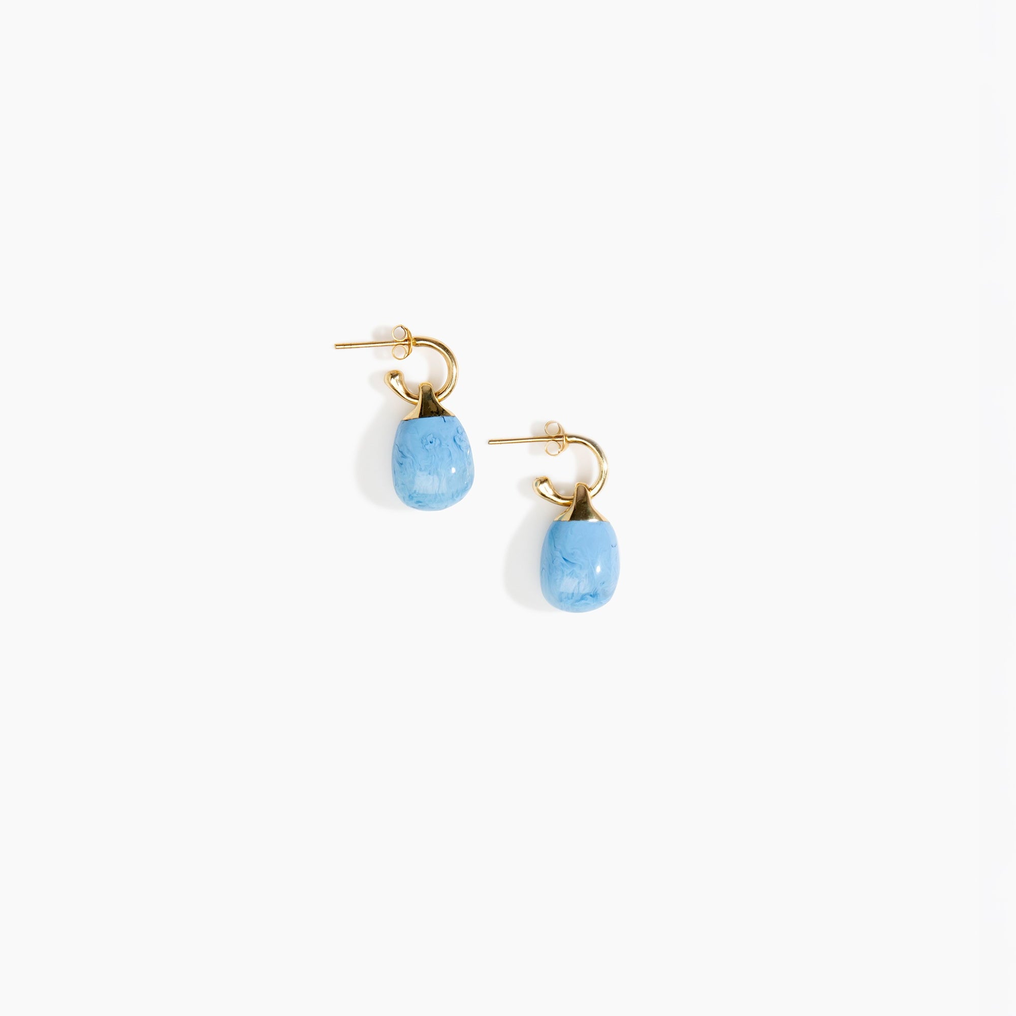 Dinosaur Designs Small River Rock Hoop Earrings in Sky Colour resin with Brass Hoop Material..
