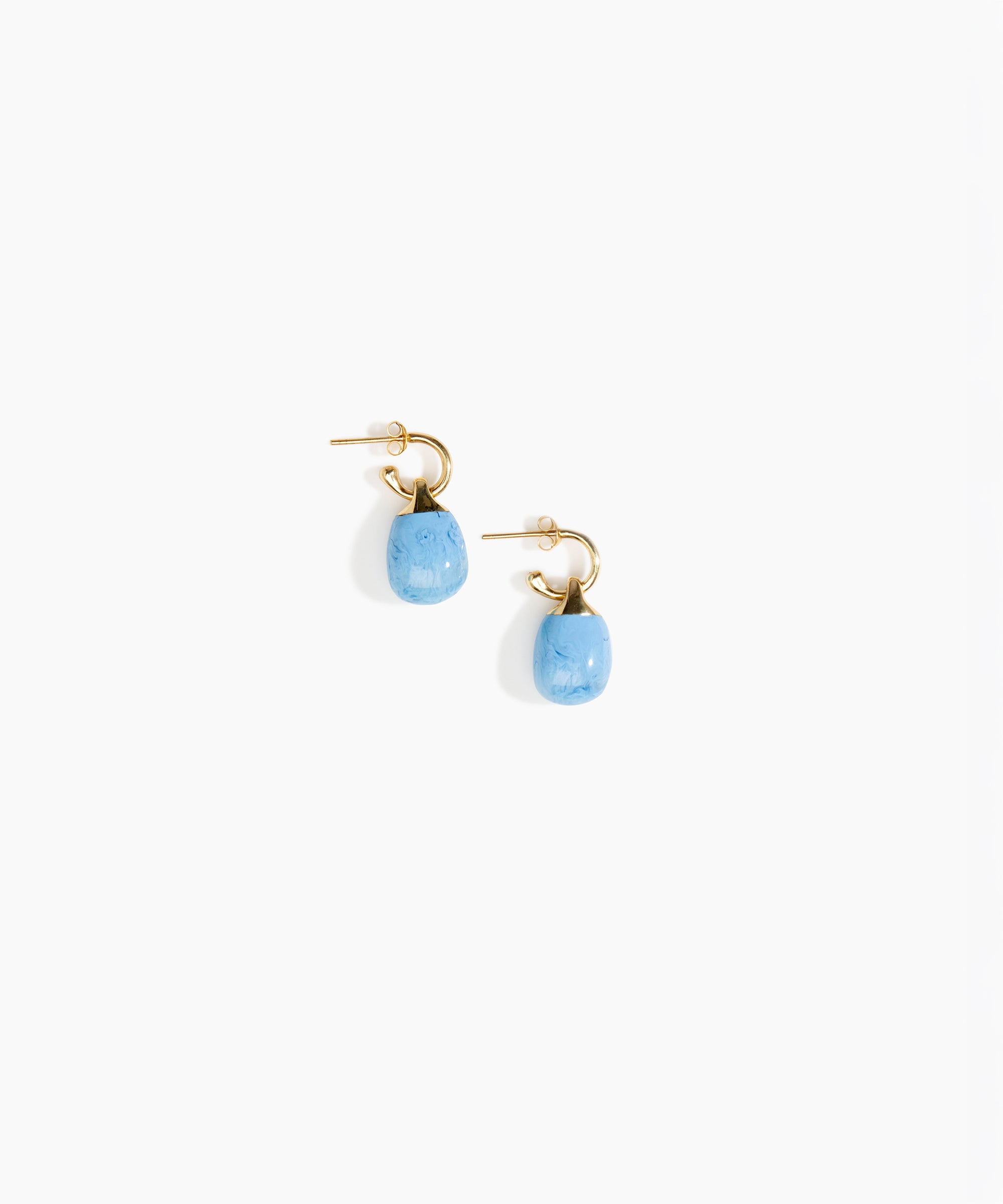 Dinosaur Designs Small River Rock Hoop Earrings in Sky Colour resin with Brass Hoop Material..