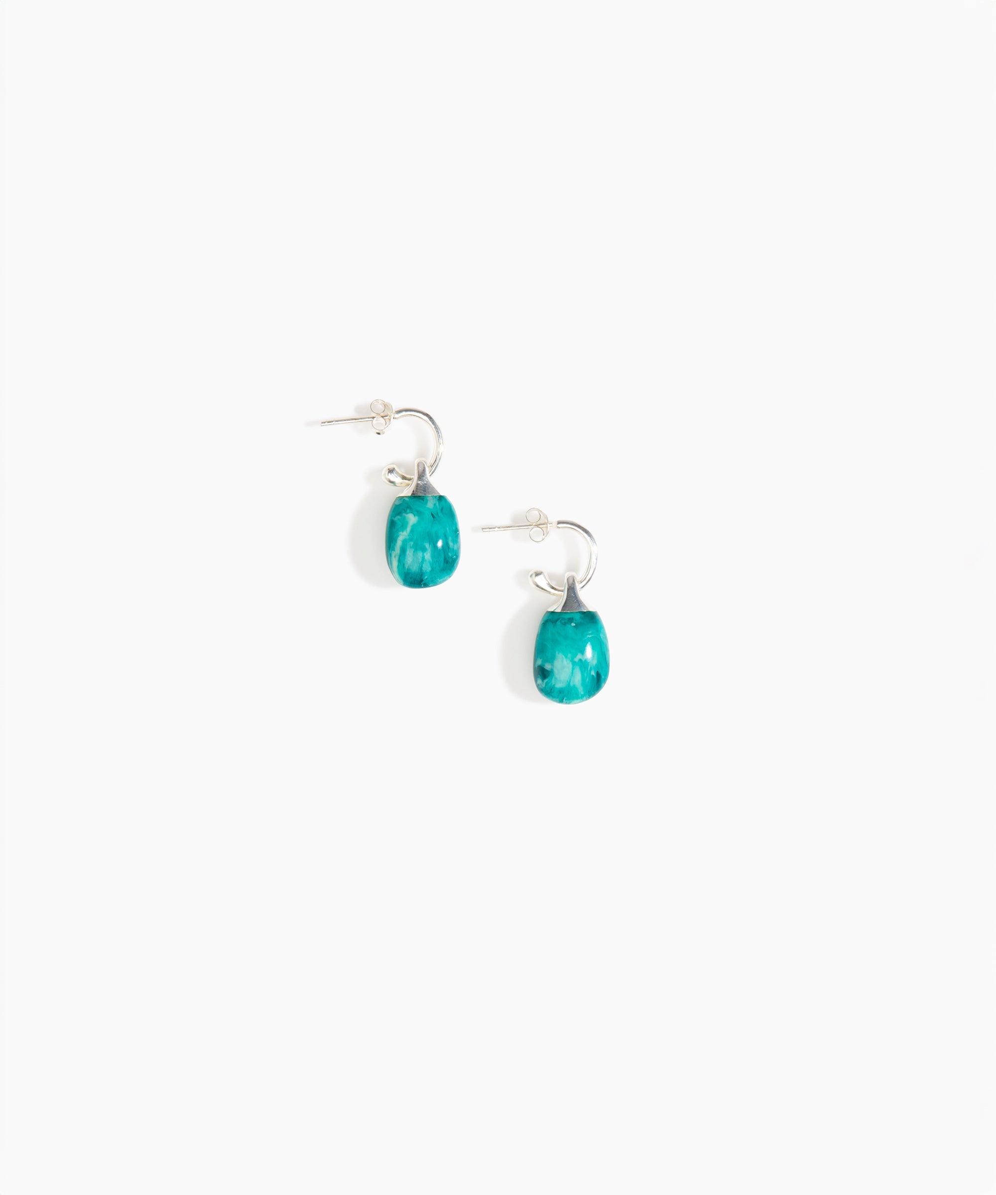 Dinosaur Designs Small River Rock Hoop Earrings in Lagoon Colour resin with Silver-Plated Brass Hoop Material..