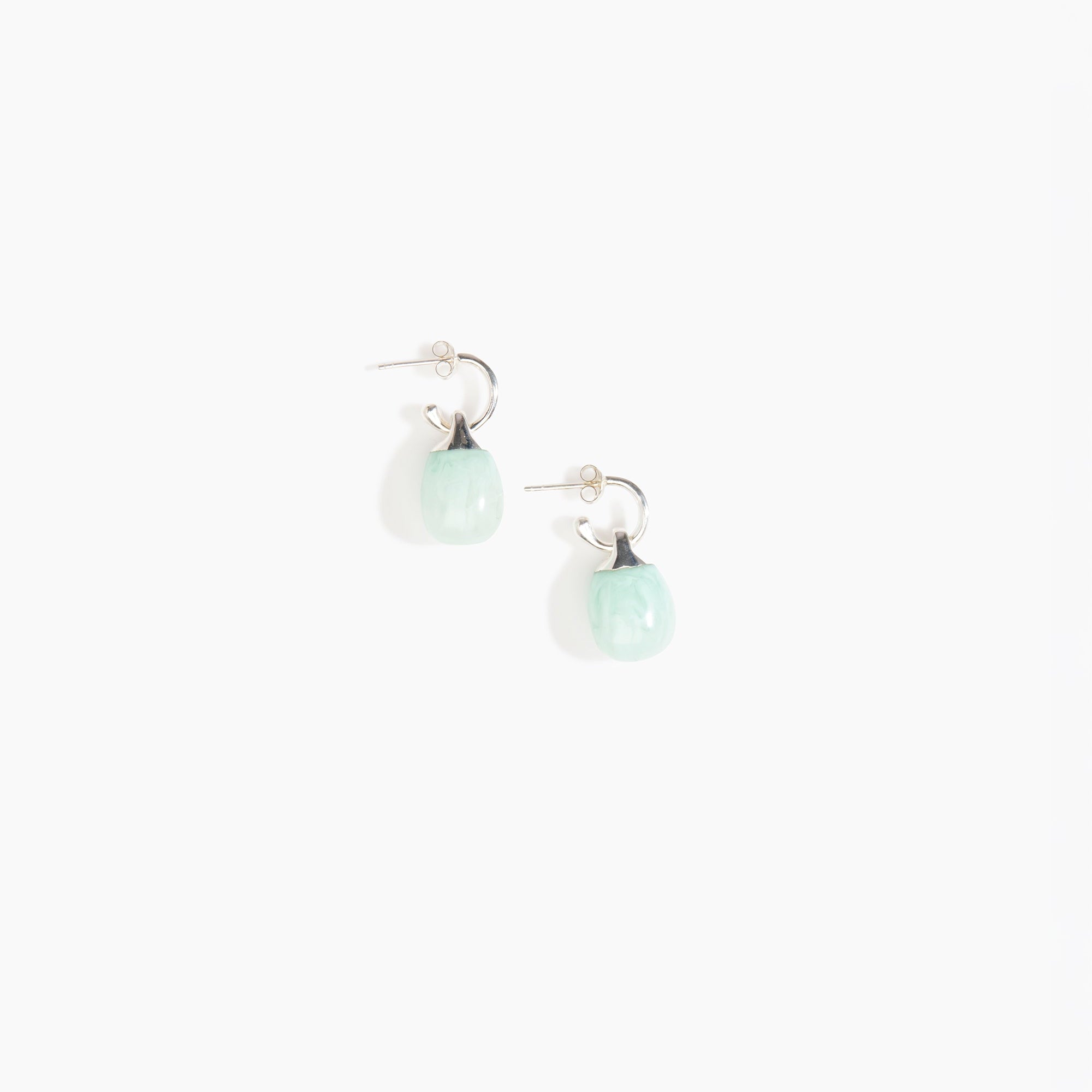 Dinosaur Designs Small River Rock Hoop Earrings in Mint Colour resin with Silver-Plated Brass Hoop Material..