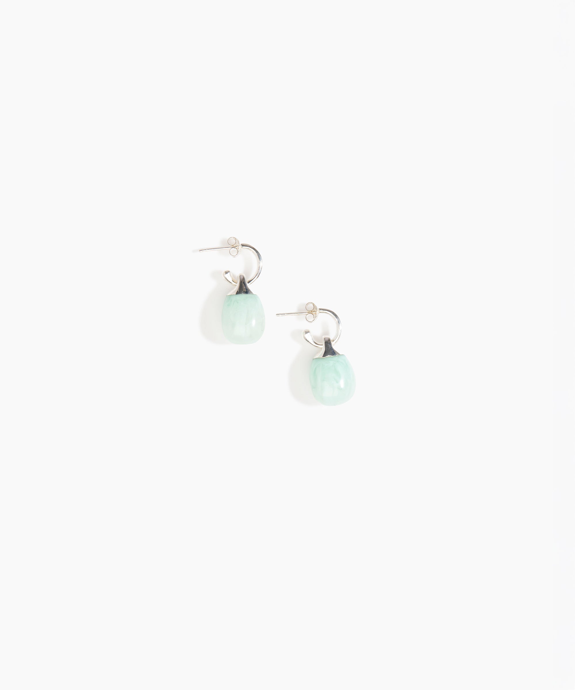 Dinosaur Designs Small River Rock Hoop Earrings in Mint Colour resin with Silver-Plated Brass Hoop Material..