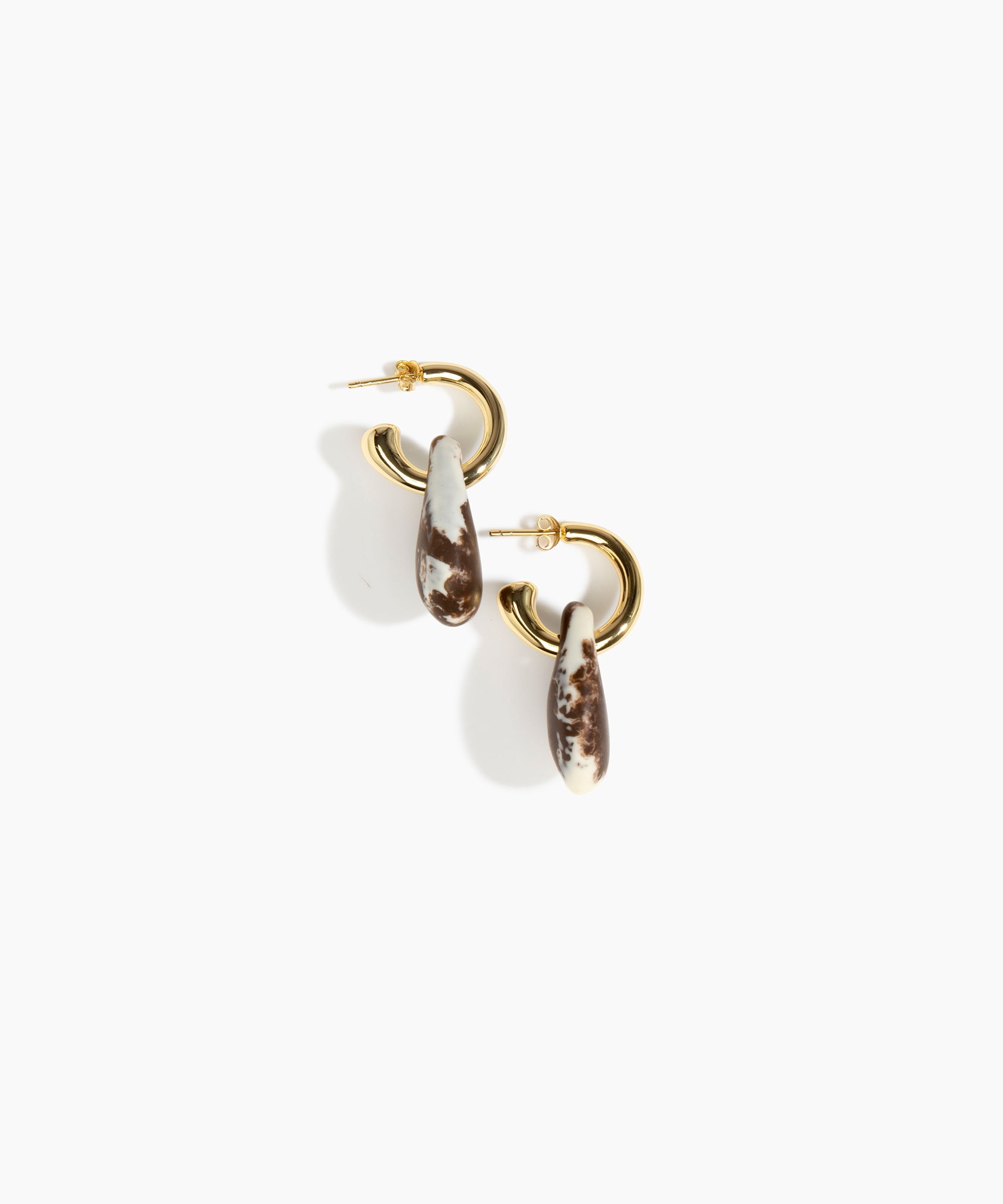 Dinosaur Designs Small Rock Hoop Earrings in Cappuccino Colour resin with Brass Hoop Material