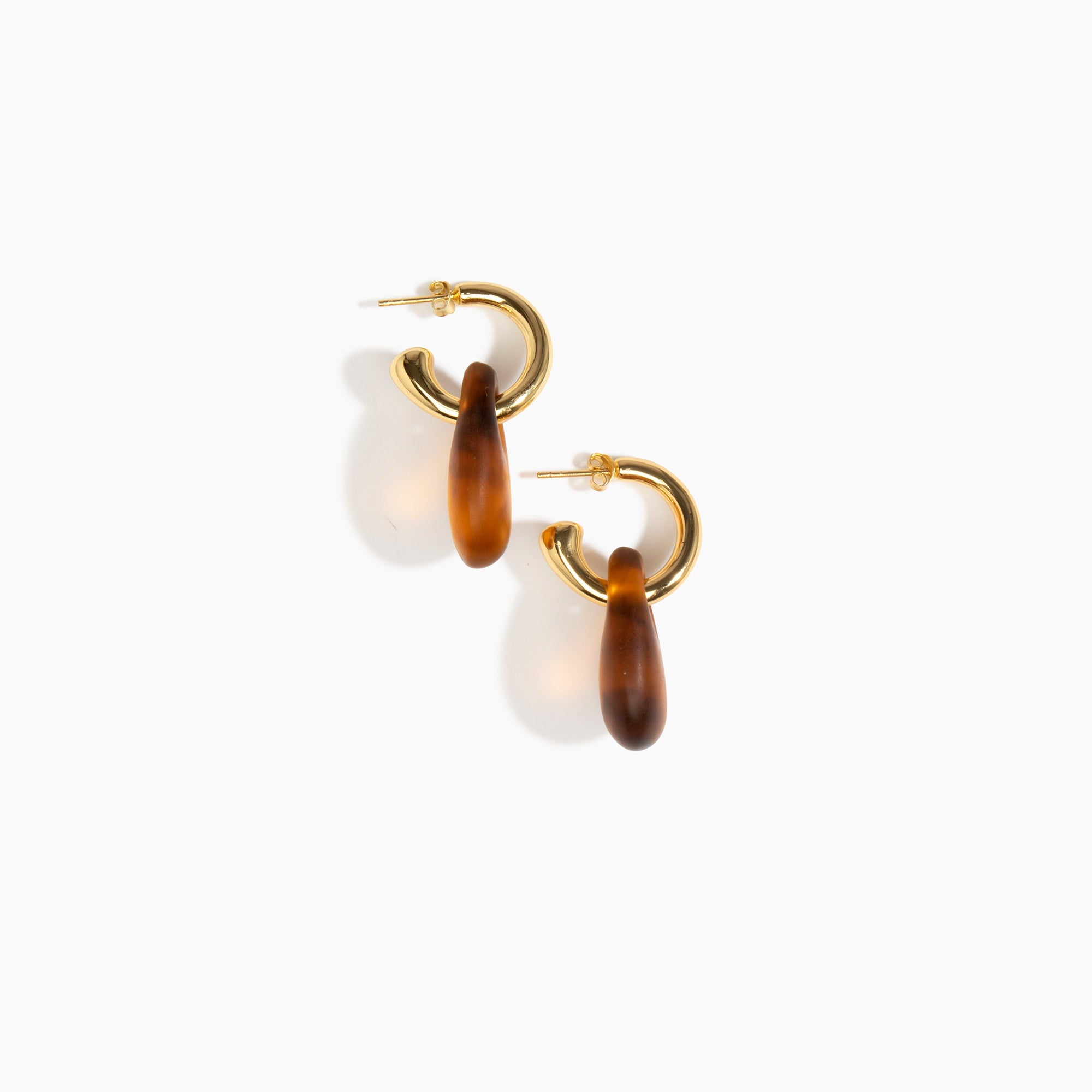 Dinosaur Designs Small Rock Hoop Earrings in Tortoise Colour resin with Brass Hoop Material.