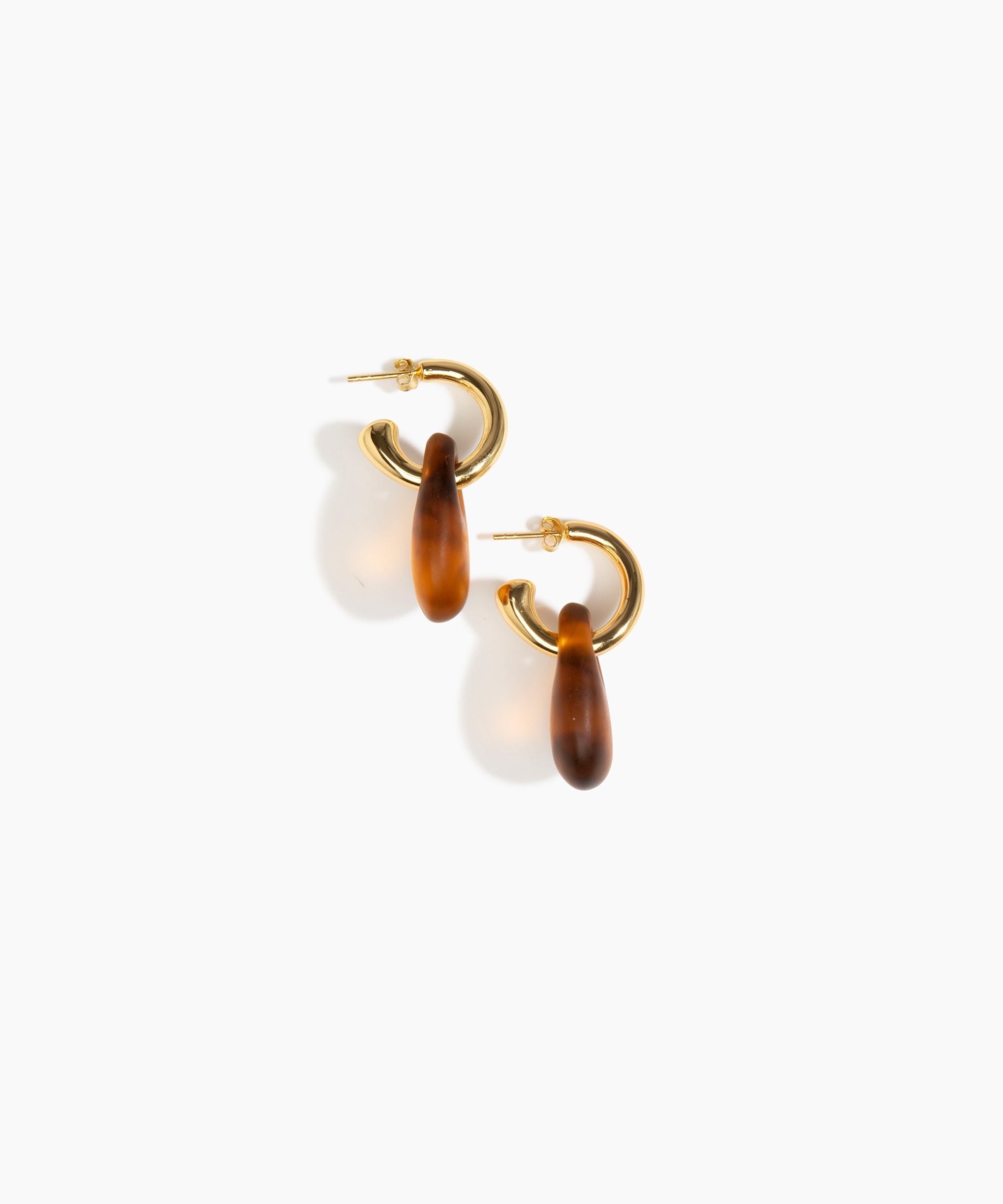 Dinosaur Designs Small Rock Hoop Earrings in Tortoise Colour resin with Brass Hoop Material