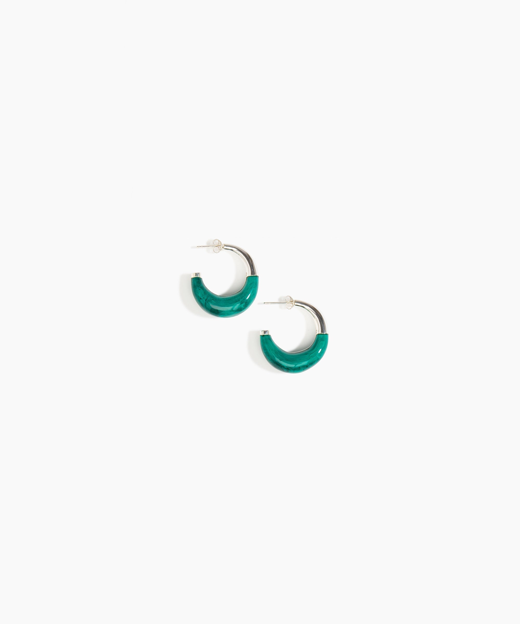Dinosaur Designs Small Horn Earrings in Mineral Swirl Colour resin with Silver-Plated Brass Material.
